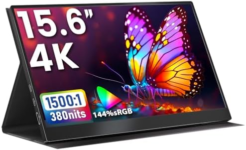 Upperizon Portable Monitor 15.6 inch 4K UHD 3840X2160 144% sRGB 60Hz HDR HDMI USB-C Travel Monitor for Laptop MacBook PC Surface PS5 Xbox, External Display with Full Cover & Speakers, VESA Compatible by Upperizon