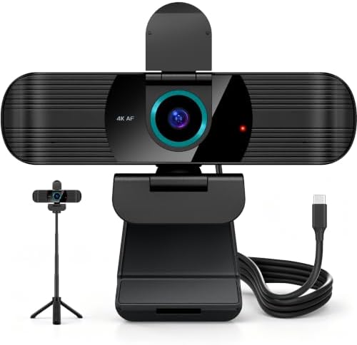 Pro UHD 4K/30fps Webcam with Tripod, External USB-C Camera for PC/Laptop by RUWBY