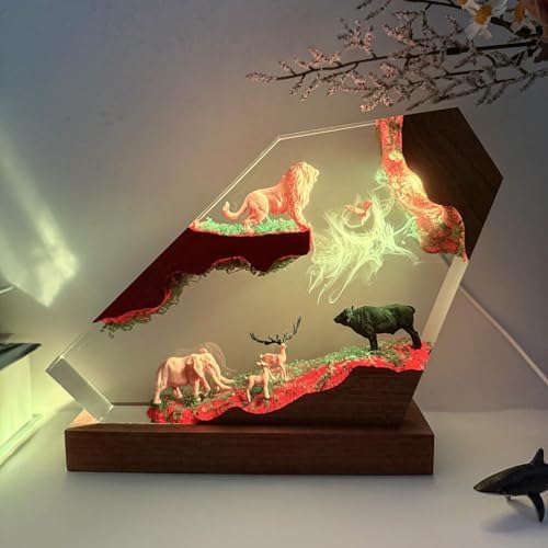 Epoxy 3D Lion Resin Lamp, Handmade The King of The Forest Figurine Lamp - Image 2