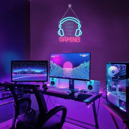 YuanDian Gaming Headset Neon Sign, Can't Hear You I'm Gaming LED Neon Lights for Game Room Wall Decor for Boys Men Teen Gamers - Image 3
