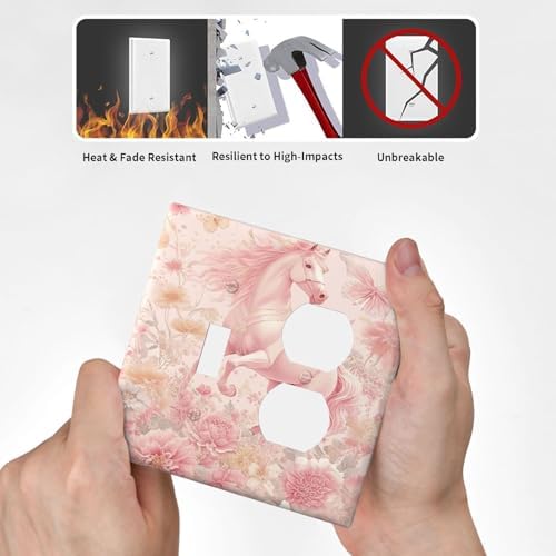 Decorative Outlet Covers Fantastical Pink Horse and Flowers 2 Gang Combination 1 Toggle/1 Duplex Light Switch Cover Gfci Wall Plate Electrical Receptacle Switchplate for Bedroom Decor - Image 6