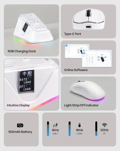 EPOMAKER NEX Lite Wireless Gaming Mouse w/Screens & RGB Charging Dock - Image 4