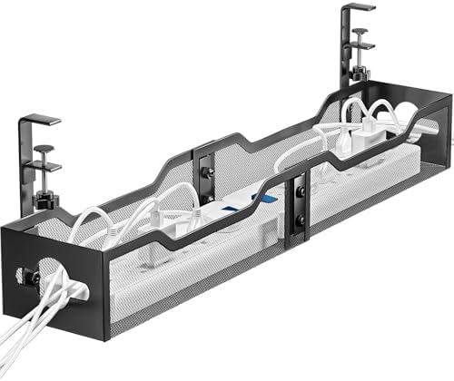 Under Desk Cable Management Tray 32'', Cable Management Under Desk No Drill, Cable Organizer with Clamp for Wire Management, Cord Organizer for Office, Home - No Damage to Table (Black) by Litwaro