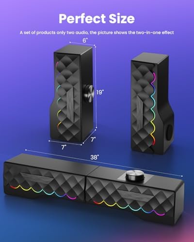 PC Speakers - 2 in 1 Detachable Computer Speakers with LED for Dynamic and Cool Gaming - Gaming Speakers with USB Cable for Desktop PC, Monitor, Laptop, Gaming Equipment - Image 5