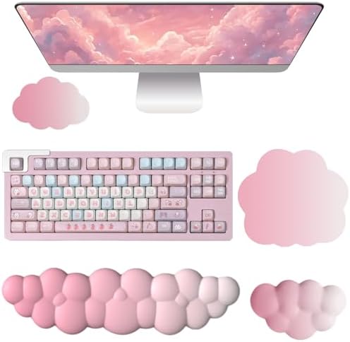 Cloud Mouse Pad Keyboard Wrist Rest for Mouse 4PCS Mini Small Desk Mat Pad Set Memory Foam Non-Slip Cute Ergonomic Gaming Mouse Wrist Support for Computer Home Office Gradient Pink by Unknown