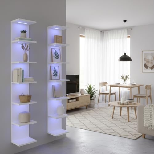 7 Tier RGB Light Wall Shelves, White - Image 6
