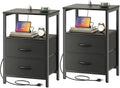 Huuger Nightstands Set of 2, End Tables with Charging Station, Side Table by Huuger