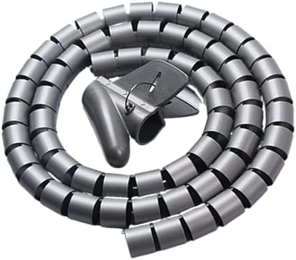 Spiral Cable Wrap with Clip,16mm Diameter Desk Cable Organizer Spiral for Wire Management,1.5 Meters Flexible Wire Organizer with Wire Grip- Keep Office Cords Neat, Tangle-Free and Protected,Silver by Fogun