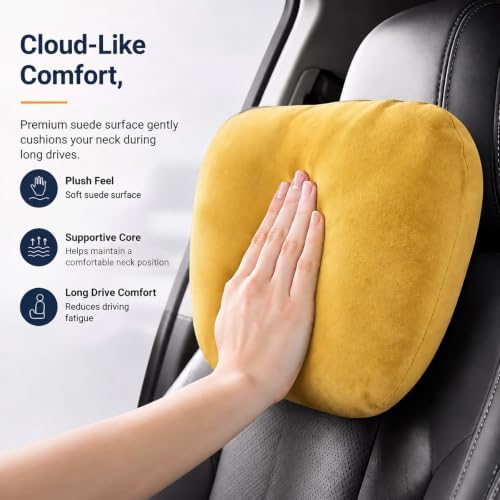 2 PCS Car Pillow for Driving Seat Soft Suede Headrest Neck & Lumbar Support | Universal Fit,Pain Fatigue Relief,Comfortable Plush,Elastic Adjustable Strap,Travel Sleep,Breathable Machine Washable Cover - Image 2