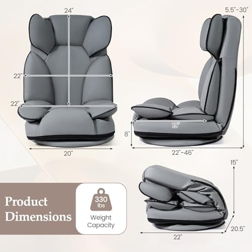 GIANTEX 360° Swivel Floor Gaming Chair, Folding Lazy Lounger Couch (Grey) - Image 3