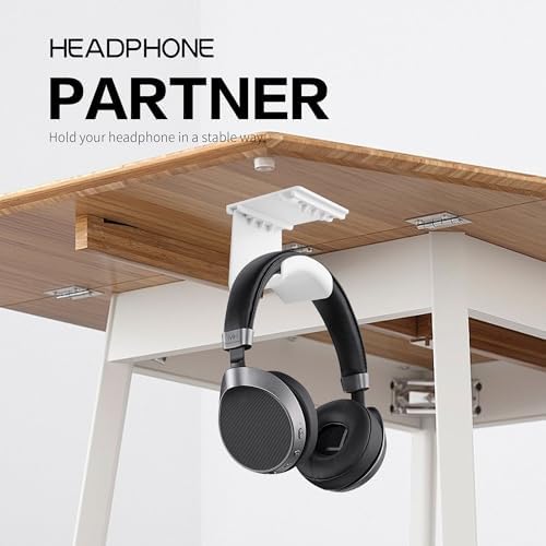 YAODHAOD Headset Hanger Holder Wall Mount, Sticky Headset Stand Holder Clip Under Desk for All Headphone/Controller (White,Removable Hanging Style) - Image 3