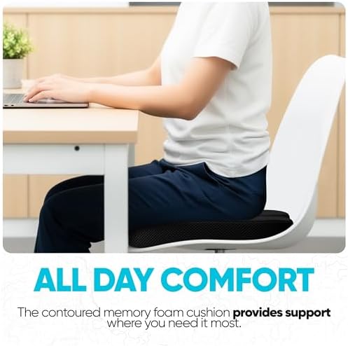 FORTEM Seat Cushion, Office Chair Cushion for Tailbone Sciatica Pain Relief | Memory Foam Pillow for Car | Ergonomic Design | Washable Cover | Non Slip | Black - Image 4