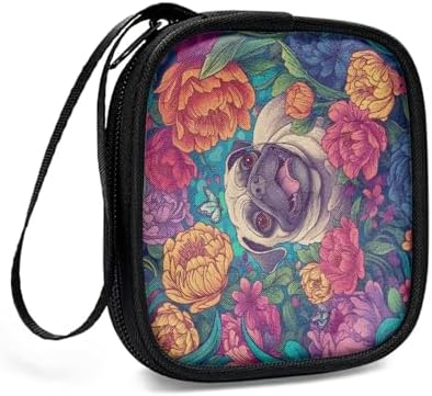 Floral Headphones Carrying Case, Cute Puppy Print Travel Portable Storage Bags for Bluetooth Wireless Headphones, Cords, Cable, Earbuds, Charger, USB Flash Driver, MP3 - Image 3