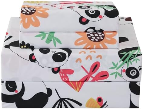 JSD Panda Flower Kids Full Sheet Set 4 Piece by JSD