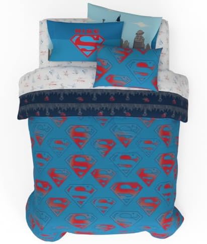 Superman DC Comics Kids Bedding Super Soft & Cozy Reverisble Microfiber Comforter and Sheet Set with Sham, 7 Piece Full Size, (Officially Licensed Product) By Franco by Franco