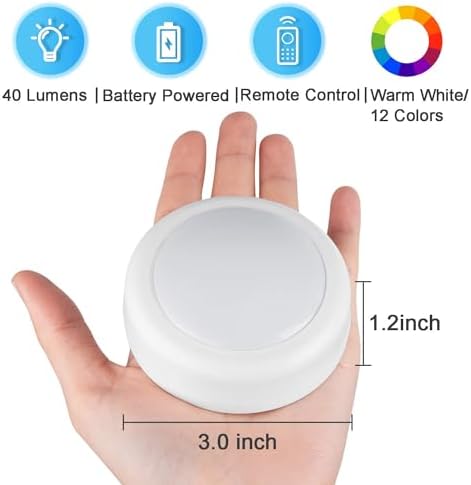 BLS LED Puck Lights with Remote Control, Wireless Under Cabinet & Closet Lighting, RGB 13 Color Changing Lights with Dimmer, Timer & AA Battery Operated, Push, Touch, Stick on for Night, White, 6 Pack - Image 3
