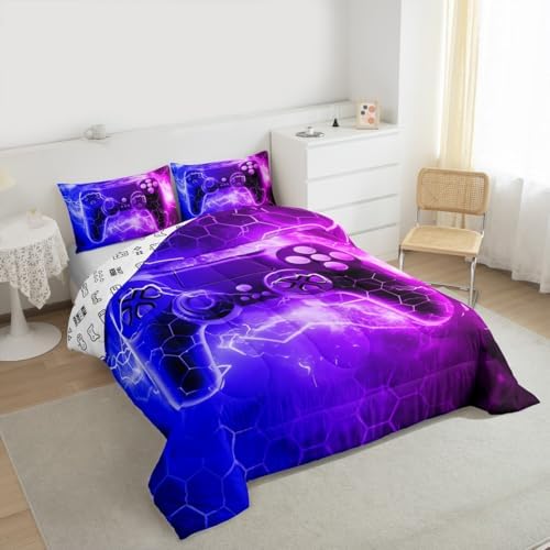 Feelyou Gamer Comforter Set Toddler Size, Gaming Comforter for Kids Purple Gamer Bedding Set Game Room Decor Duvet Set Durable Bed Set 2Pcs - Image 2