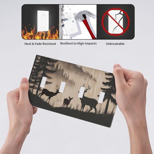 Decorative Switch Plate Covers Rustic Black Deer Elk Brown Wood Board Pine Tree 4 Gang Light Switch Cover Plate Quad Toggle Wall Plate 4 Hole Electrical Switchplatedimmer Faceplate Decor - Image 6