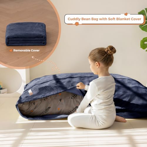 MAXYOYO 3 in 1 Kids Bean Bag Chair, Comfy Floor Sofa with Removed Cover | Convertible Chair Folds from Bean Bag to Lounger, Floor Couch with High-Density Foam Filling, Floor Sofa for Gaming, Navy - Image 5