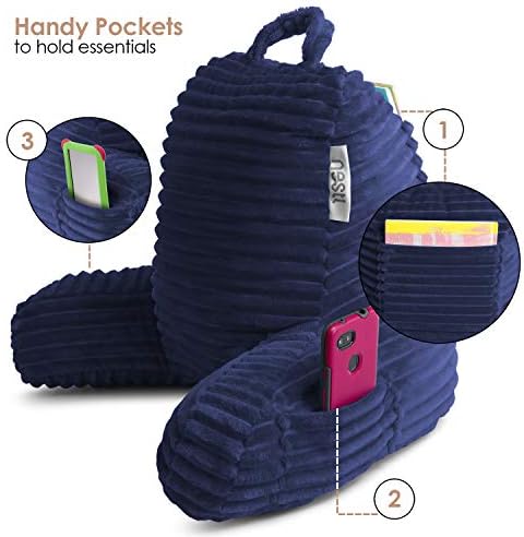 Nestl Reading Pillow for Kids & Teens with Shredded Memory Foam, Luxe Cut Plush Backrest Pillows for Reading and Gaming, for use on Couch, Bed, Floor, Adjustable Support with Washable Cover Navy Blue - Image 6