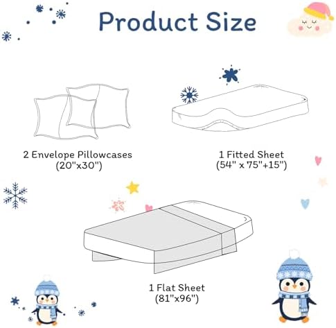 JSD Blue Penguin Snowflakes Kids Christmas Full Sheet Set 4 Piece - Image 6