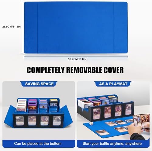 Trading Card Storage Box with Commander Display , 4-Row Deck Case with Removable Lid; 2400+ Card Deck Box for MTG TCG Sports Card, 4 Top Loaders, 4 Stoppers, 24 Dividers,1 Dice Bag (Black Blue) - Image 5