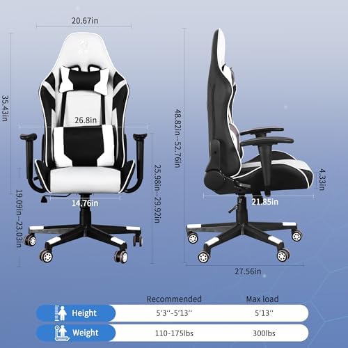 Gaming Chair,Video Game Chair with Massage Lumbar Support | Ergonomic Computer Chair Height Adjustable with Swivel Seat and Headrest - Image 3