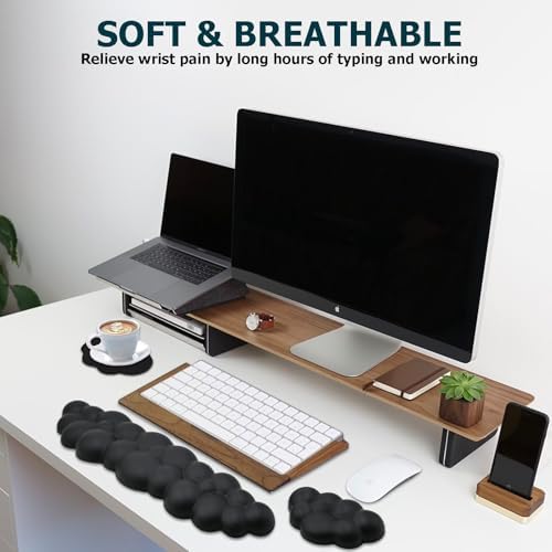 Cloud Wrist Rest Keyboard, Wrist Rest for Computer Keyboard, Black | Ergonomic Keyboard Wrist Rest, Cute PU Leather Memory Foam Mouse Wrist Pad for Gaming, Office, Computer, Typing Pain Relief - Image 5