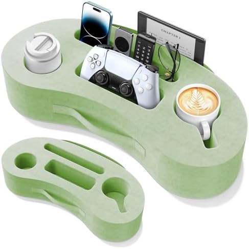 Couch Cup Holder Pillow, 20"x9" Couch Caddy Organizer, Sofa Cup Holder for Bed, Large Size Cup Cozy Pillow for Remote, Drink, Snack, Phone, Game Controller, Kindle, Washable, Green by Unknown