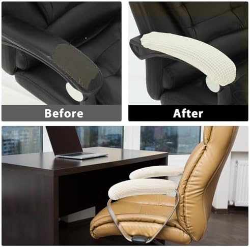 Office Chair Armrest Covers, 2Pcs Office Removable Arm Rest Covering, Elastic Chair Armrest Covers, Office Seat Hand Rest Protector, Arm Covers Protectors for Office Chair(Beige) - Image 5