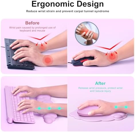 MOKURU Cloud Mouse Pad with Wrist Rest, Cloud Keyboard Wrist Rest, Mouse Pad Wrist Support, Ergonomic Keyboard Mouse Wrist Support (Pink) - Image 3