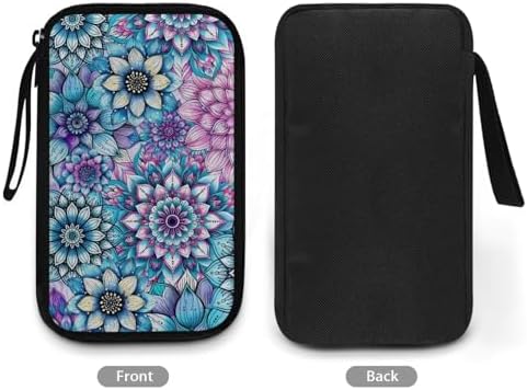 Purple Boho Flower Print Large Electronics Organizer, Travel Cord Organizer, Cable Storage Bag, Tech Accessories Case - Image 3