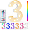 Pooqla Colorful Light Up Numbers, 35 Colors LED Marquee Number Lights for 3rd Birthday Decorations with Remote, RGB Lighted Numbers for Party, Wedding, Bar, Night Light, Home Decor, Number 3 by Pooqla