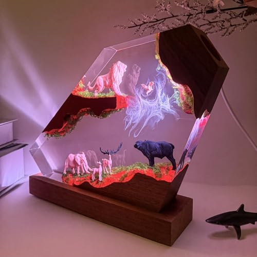Epoxy 3D Lion Resin Lamp, Handmade The King of The Forest Figurine Lamp - Image 3