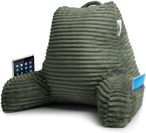 Nestl Reading Pillow with Shredded Memory Foam, Luxe Cut Plush Back Pillow for Sitting Up in Bed, Back and Arms Adjustable Support for Adult & Teens, Backrest Pillows with Washable Cover Olive Green by Nestl