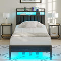 Twin Size Bed Frame with Upholstered Headboard and 2-Tier Storage Shelves by CollaredEagle