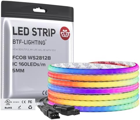 BTF-LIGHTING FCOB COB WS2812B IC RGB LED Strip DC5V 13.1FT 640LED 5mm IP30 by BTF-LIGHTING
