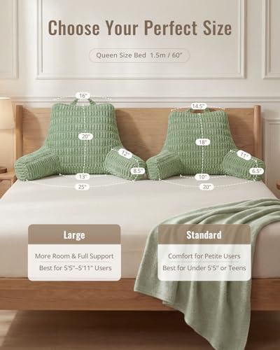 Blissful Diary Reading Pillow, Backrest Pillow with Shredded Memory Foam for Adult & Children, Designed for Bed and Couch Sitting Up, Includes Arms, Pockets and Washable Cover, Sage Green - Image 5