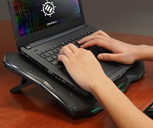 ENHANCE Cryogen 5 Gaming Laptop Cooling Pad Stand - Laptop Cooler with 7 Adjustable Height Settings & Dual USB Ports up to 17 inches - 1 Ultra Quiet High Performance LED Fan 800 RPM - Green - Image 3