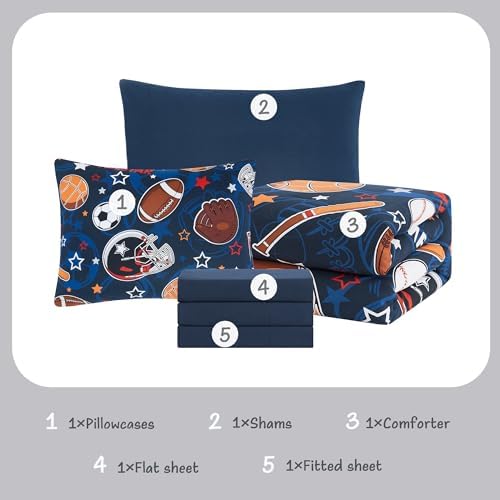 Twin Comforter Set for Boys - 5 Pieces Sports Bedding Twin Bedding Sets - Image 6
