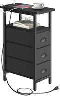 sthmec End Table with Charging Station,Narrow Side Tables with USB Ports and Outlets,Skinny Bedside Tables with 3 Drawers,Small Tables Nightstands for Small Space,Slim Sofa Table for Livingroom,Black by Unknown