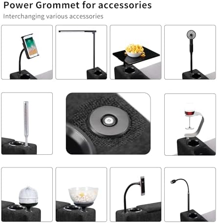Multifunctional Sofa Armrest, Couch Armrest with Cup Holder, Removable Sofa Caddy with Storage,Equipped with LED Reading Light&Wireless Charge Stand, Black - Image 4