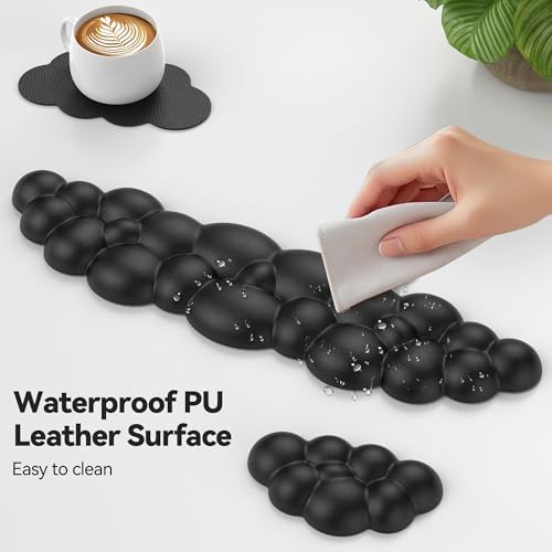TECKNET Cloud Keyboard Wrist Rest Set, Cloud Wrist Rest with Non-Slip Base, PU Leather Wrist Pad for Keyboard with Ergonomic Memory Foam for Computer Laptop Office Gaming and Pain Relief, Black - Image 6