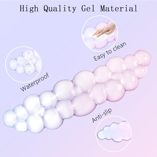 Gel Cloud Wrist Rest Keyboard Clear Mouse Pad with Wrist Rest Set 3PCS Ergonomic Acrylic Coaster Non-Slip Base Cute Transparent Cool Wrist Pad for Keyboard and Mouse Computer Gradient Pink Blue - Image 3