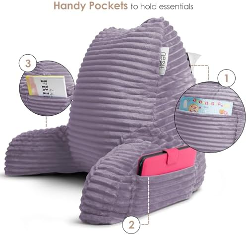 Nestl Reading Pillow with Shredded Memory Foam, Luxe Cut Plush Back Pillow for Sitting Up in Bed, Back and Arms Adjustable Support for Adult & Teens, Backrest Pillows with Washable Cover Dusty Purple - Image 6