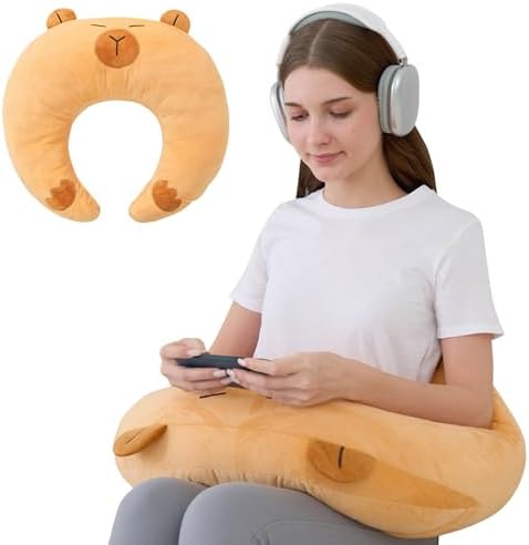 Cute Brown Gaming Pillow for Lap - Plush Reading & Crocheting Pillow for Sitting in Bed, Soft Arm Support Cushion for Tablet/iPad Accessories, Kawaii Room Decor Gift Gamers & Capybara Lovers by MLdian