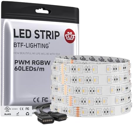 BTF-LIGHTING RGBW LED Strip Warm White 16.4ft 60LED DC24V UL Listed IP30 by BTF-LIGHTING