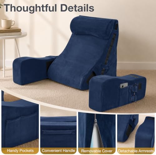 Sasttie 15-25 inch Adjustable Reading Pillow with Armrests, Navy - Image 4