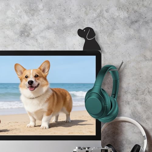 Metal Dog and Cat Headphone Holder for Monitor, Labrador, Black - Image 2