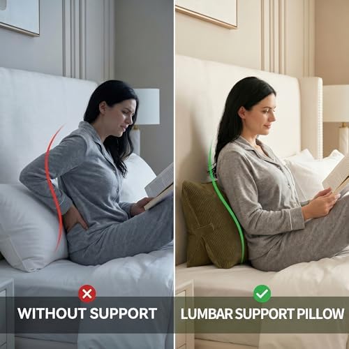 Pat. Pend. Corduroy Triangle Back Pillow with Lumbar Support, Sitting Support Cushion for Bed or Sofa, Relaxing Backrest Pillow, Martini Olive - Image 3